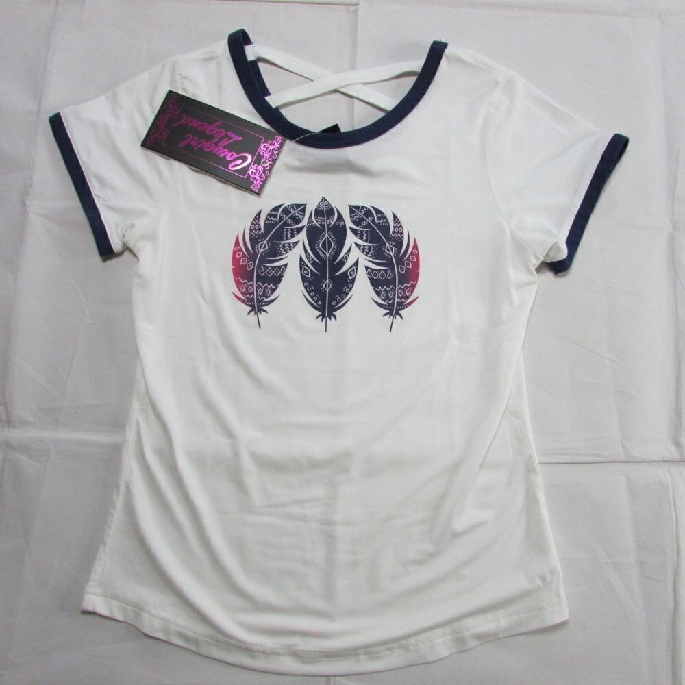 Cowgirl Legend Girl's XL Short Sleeve Criss Cross Feathers T-Shirt